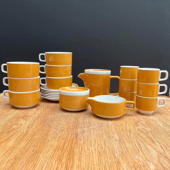 Service à café vintage Sarreguemines Pyroblan - 21 pièces, Antiquités & Art, Antiquités | Services (vaisselle) complet, Enlèvement