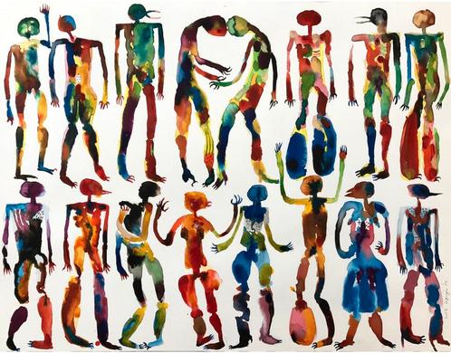 Origineel gouache van Wole Lagunju 2017 Nigeria, Antiek en Kunst, Kunst | Schilderijen | Modern, Ophalen of Verzenden
