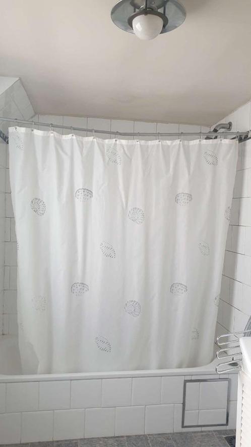 Douchegordijn Sealskin, wit met grijze schelpmotieven, H 200, Huis en Inrichting, Badkamer | Badtextiel en Accessoires, Wit, Ophalen of Verzenden