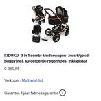 KIDUKU-3 in 1 combi-kinderwagen- zwart/goud-buggyincl autost, Kinderen en Baby's, Kinderwagens en Combinaties, Kinderwagen, Zo goed als nieuw