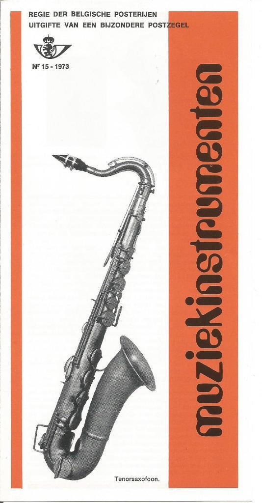 FDC 15/1973 België 15-9-73 Muziekinstrumenten 9 Fr (NL), Postzegels en Munten, Postzegels | Europa | België, Gestempeld, 1e dag stempel
