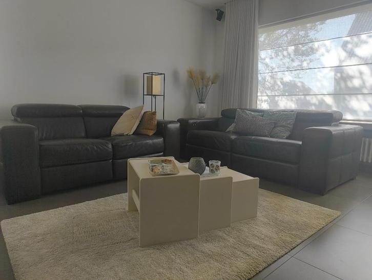 Lederen 2-zit en 3-zit met relax, Huis en Inrichting, Zetels | Complete zithoeken, Gebruikt, Leer, Ophalen