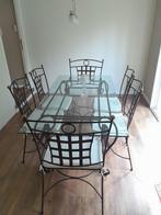 tafel in glas met zes stoelen, Huis en Inrichting, Gebruikt, Rechthoekig, Ophalen, Glas