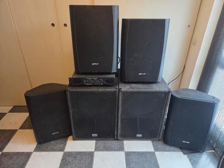 Geluidsset 2x18 sub 4x12 top 2500w versterker carnaval, Muziek en Instrumenten, Dj-sets en Draaitafels, Gebruikt, Ophalen