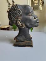 Koperen beeld, vrouwengezicht uit Nigeria., Antiek en Kunst, Ophalen of Verzenden, Koper
