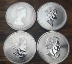 4 x 1 oz zilveren maple leafs canada 1989 2002 2014 2018, Verzenden, Noord-Amerika, Losse munt, Zilver