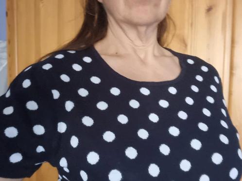 Gerey Weber 40-42 zwarte gebreide blouse met witte stippen, Kleding | Dames, Topjes, Gedragen, Zwart, Korte mouw, Ophalen of Verzenden