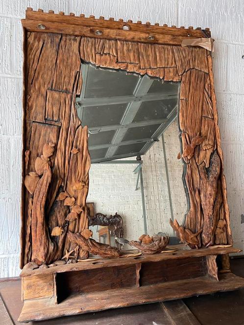 Fruithout, verlicht, uitgesneden spiegelframe, Antiek en Kunst, Antiek | Spiegels, 50 tot 100 cm, 100 tot 150 cm, Rechthoekig