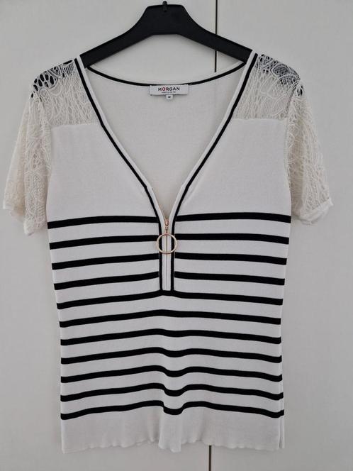 Blouse courtes manches, blanche et noire, Morgan, M, Kleding | Dames, T-shirts, Ophalen of Verzenden