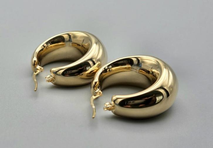 14 Karaat goud op zilver oorbellen. 2025/726., Handtassen en Accessoires, Oorbellen, Nieuw, Hangers, Goud, Goud, Verzenden