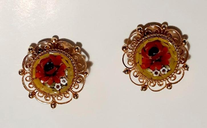 Boucles d'oreilles vintage en micro mosaïque, Bijoux, Sacs & Beauté, Boucles d'oreilles, Autres matériaux, Or, Avec pierre précieuse