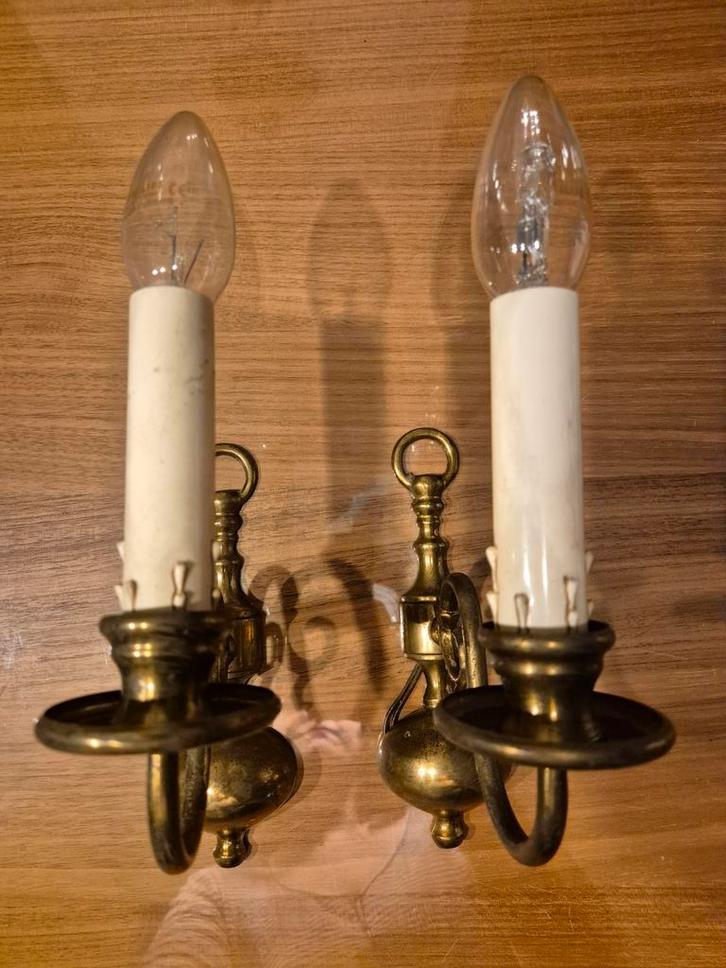 Set vintage messing wandkandelaars – elektrisch – jaren 50/6, Huis en Inrichting, Lampen | Wandlampen, Zo goed als nieuw, Ophalen