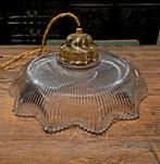 Vintage XL kristalglazen holophane hanglamp., Antiek en Kunst, Ophalen of Verzenden