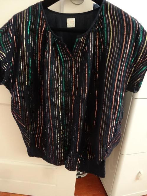 Bouse Walace bleue à rayures en lurex fils brillants T 38-40, Kleding | Dames, Blouses en Tunieken, Zo goed als nieuw, Maat 38/40 (M)
