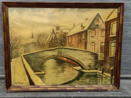 Aquarelle pont signe Jef peeters, Antiquités & Art, Art | Peinture | Classique, Enlèvement ou Envoi