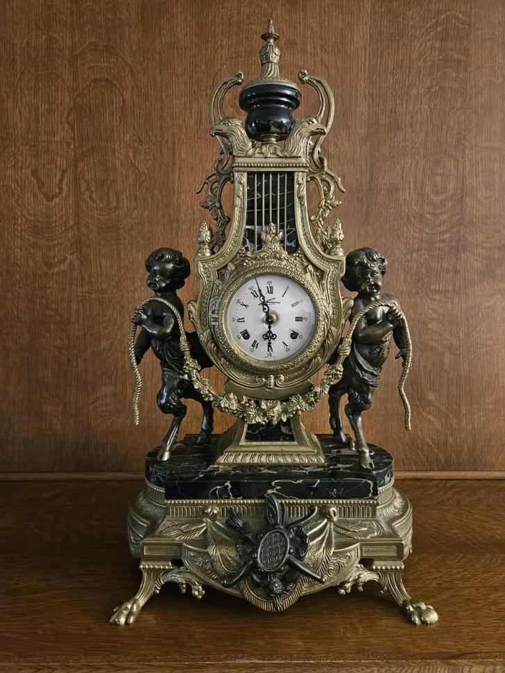 Klok - Art deco - verguld brons - marmer, Antiek en Kunst, Curiosa en Brocante, Ophalen