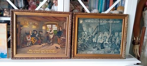 2 antieke kaders reclame barbier shop 1940-50, Antiek en Kunst, Curiosa en Brocante, Ophalen of Verzenden