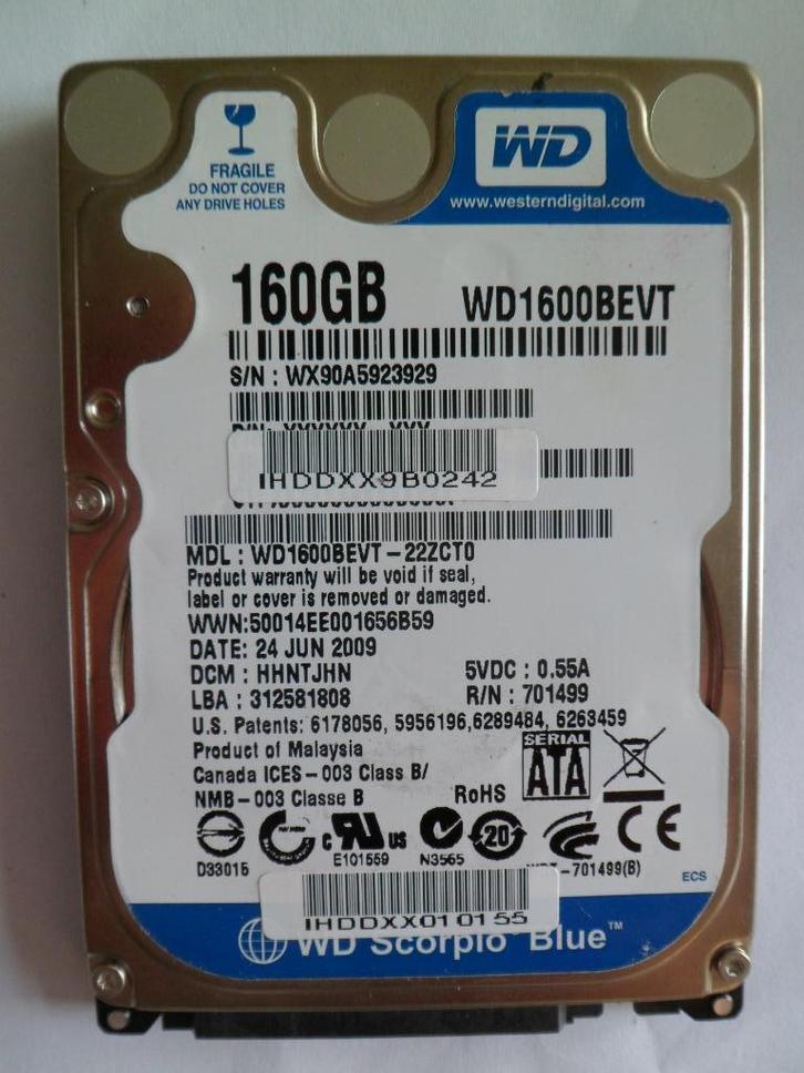 Harde Schijf WD, Western Digital 160GB, 8MB Cache, 2.5Inch, Computers en Software, Harde schijven, Zo goed als nieuw, Intern, HDD