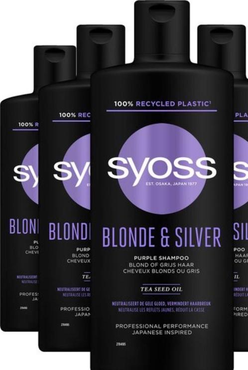 Set van 4 flessen Syoss Blonde & Silver Purple Shampoo, Bijoux, Sacs & Beauté, Beauté | Soins des cheveux, Neuf, Shampoing ou Démêlant