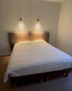 BOXSPRING BED + BANK, Ophalen, Bruin, Tweepersoons, Zo goed als nieuw