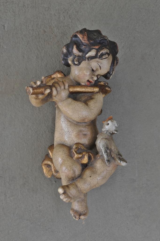 Oud houten engeltje met dwarsfluit, Antiquités & Art, Curiosités & Brocante, Enlèvement ou Envoi