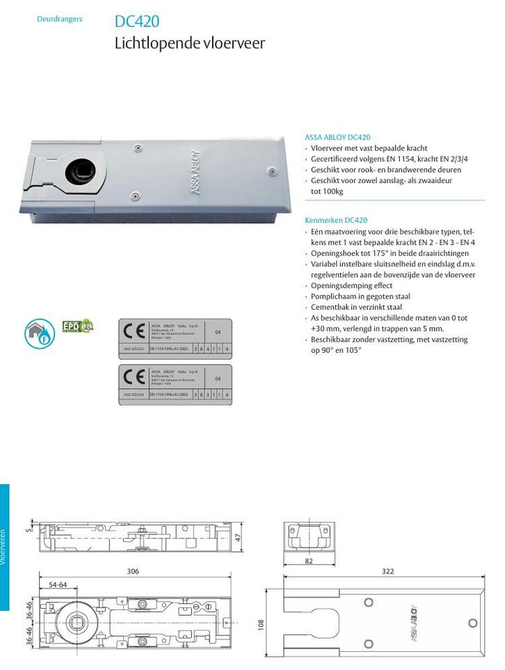 assa abloy vloerveer dc420 nieuw, Doe-het-zelf en Bouw, Hang- en Sluitwerk, Nieuw, Ophalen of Verzenden