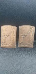 Twee bronzen Plaquetes.1914-1918, Ophalen of Verzenden