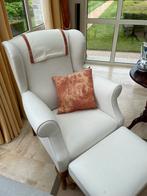 Ivoorkleurige, fauteuil met voetbankje, Rustiek- Flamant, 75 tot 100 cm, Minder dan 75 cm, Zo goed als nieuw