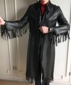 Lange zwarte leren jas met franjes, maat Small, nieuw, Kleding | Dames, Ophalen, Nieuw, Maat 36 (S), Zwart