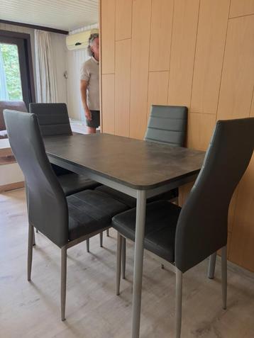 Grijze eettafel met 4 stoelen beschikbaar voor biedingen