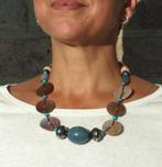 Ketting voor dames in keramiek, parelmoer en turkoois, Handtassen en Accessoires, Kettingen, Blauw, Nieuw, Ophalen of Verzenden