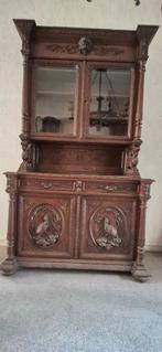 Grand buffet 2 corps en chêne avec des décors de chasse, Ophalen, Gebruikt, 100 tot 150 cm, 200 cm of meer