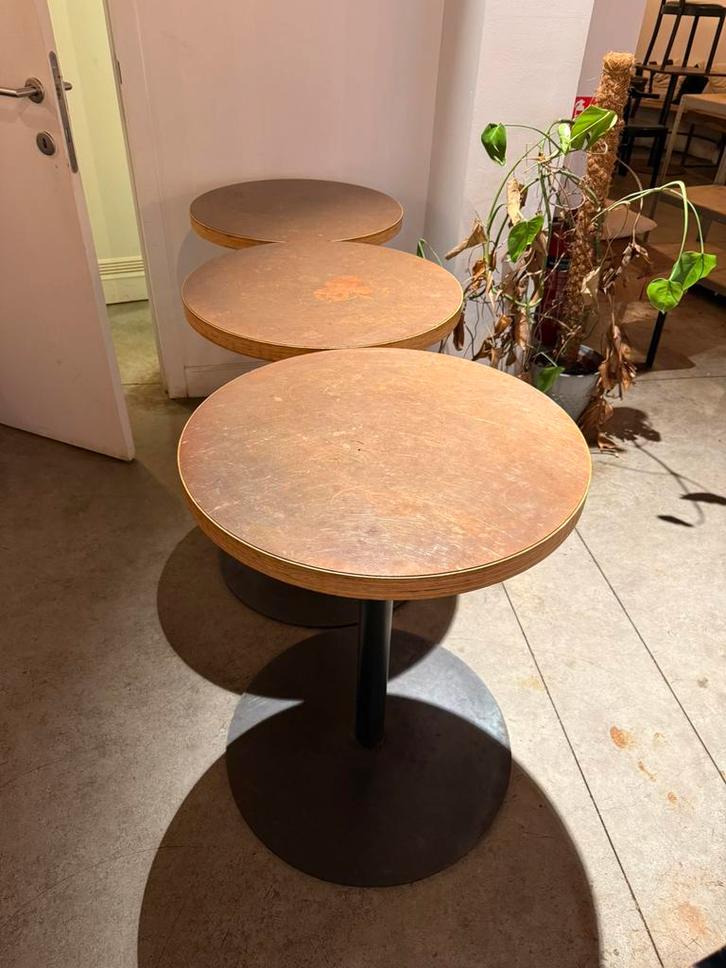 5 vintage ronde tafels (horeca), Huis en Inrichting, Tafels | Bijzettafels, Gebruikt, Rond, 45 tot 60 cm, 55 tot 75 cm, Hout, Ophalen