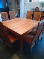 Teak tafel + 8 stoelen, Huis en Inrichting, Tafels | Eettafels, Ophalen, Zo goed als nieuw, Vijf personen of meer, 100 tot 150 cm