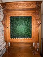 Antieke kast met groen glas en leeuwenkoppen, Antiek en Kunst, Ophalen