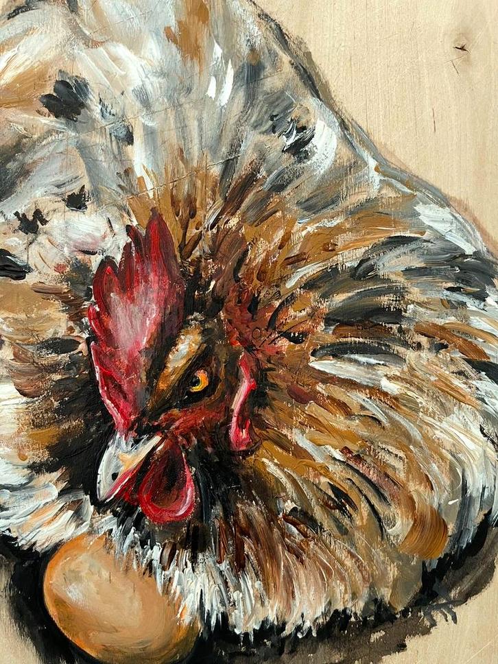 Peinture poulet sur bois - Mk Art, Antiquités & Art, Art | Peinture | Classique, Enlèvement