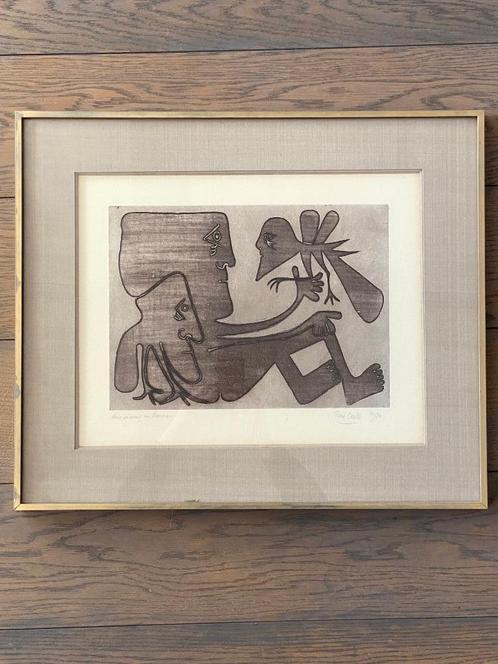 Lithografie/prent Pierre Caille „Twee vogels, één man”, Antiek en Kunst, Kunst | Litho's en Zeefdrukken, Ophalen of Verzenden