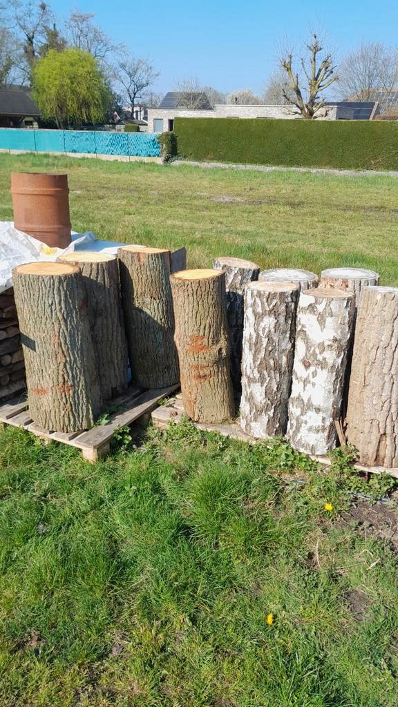 Nagelblokken 90 cm hoog eik en berk, Tuin en Terras, Brandhout, Ophalen