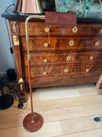 Lampe liseuse sur pied vintage en laiton et effet cuir brun, Ancien, Enlèvement ou Envoi, Brun, Rectangulaire