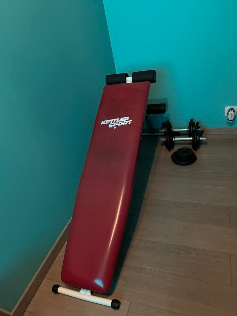 Halters + fitness bank, Sport en Fitness, Ophalen, Zo goed als nieuw