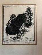 Zeldzame Anton Pieck gesigneerde proefdruk houtsnede kalkoen, Verzenden