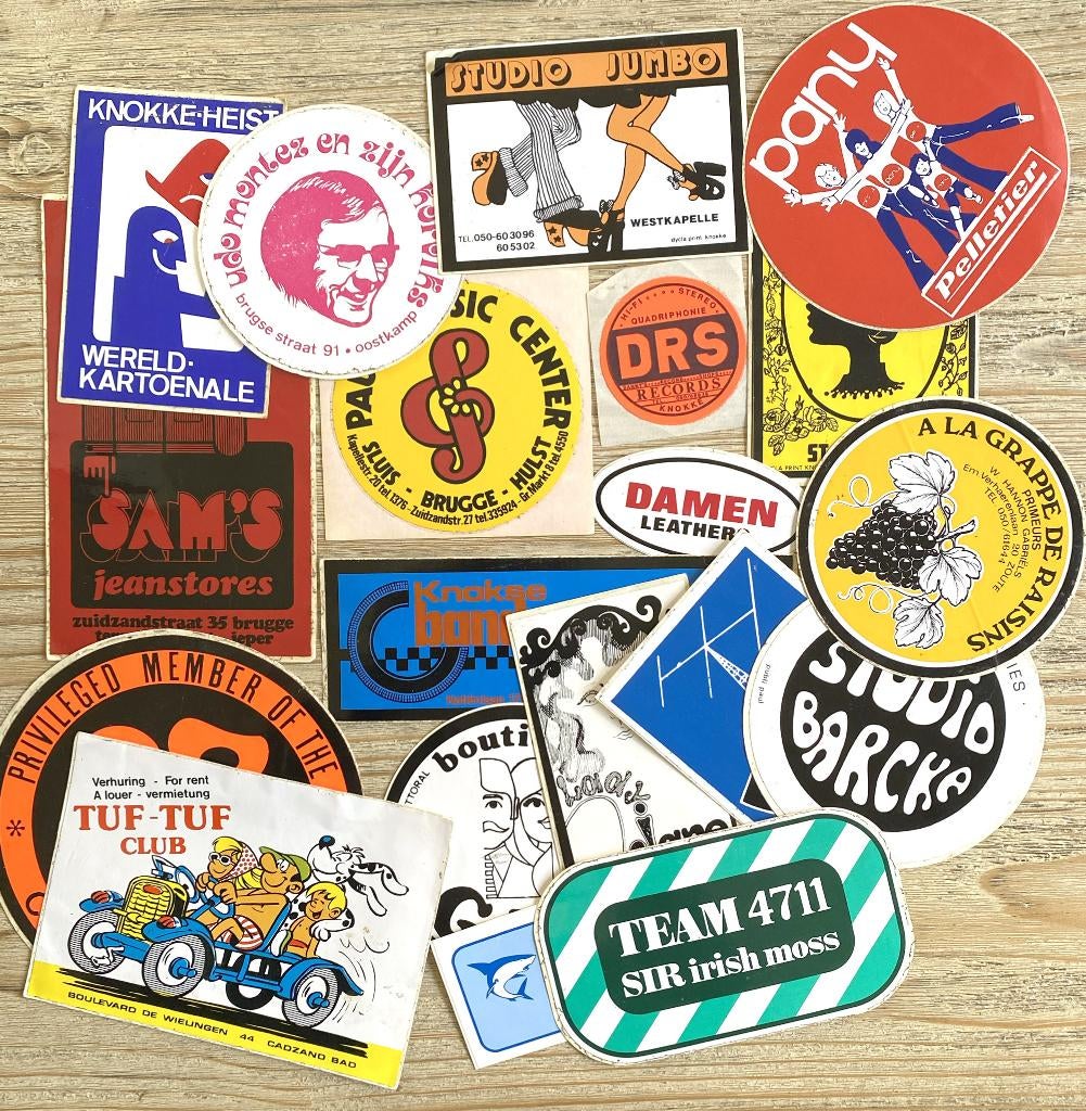 Lot vintage stickers Brugge/De Kust - jaren '70-'80, Verzenden, Zo goed als nieuw, Overige typen