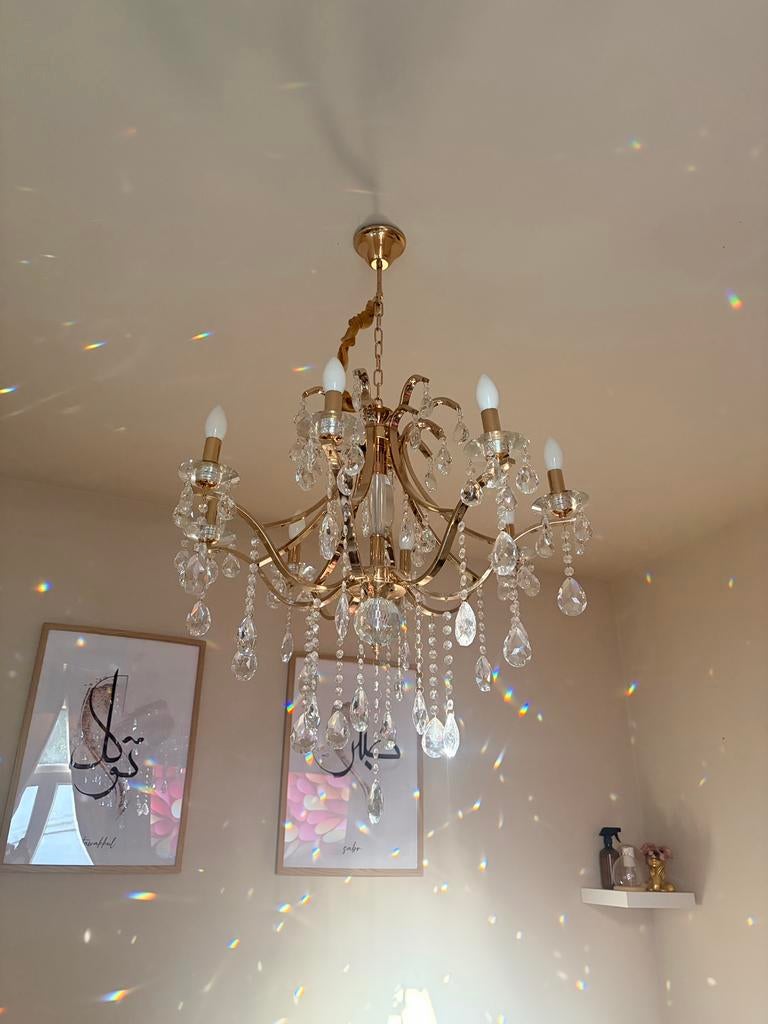 Prachtige kandelaar van goud en kristal, Ophalen, Zo goed als nieuw