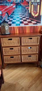 Commode en bois et 6 tiroirs en rotin, 25 à 50 cm, 5 tiroirs ou plus, Moins de 100 cm, Enlèvement