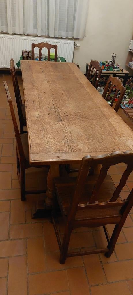 Ancienne table de ferme avec chaises, Maison & Meubles, Enlèvement