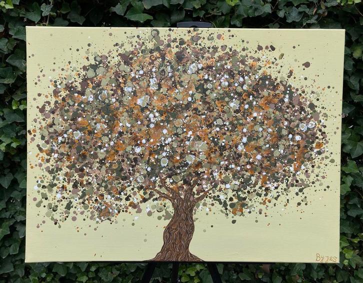 Handbeschilderd schilderij levensboom ByJ&S, Antiek en Kunst, Kunst | Schilderijen | Abstract, Ophalen