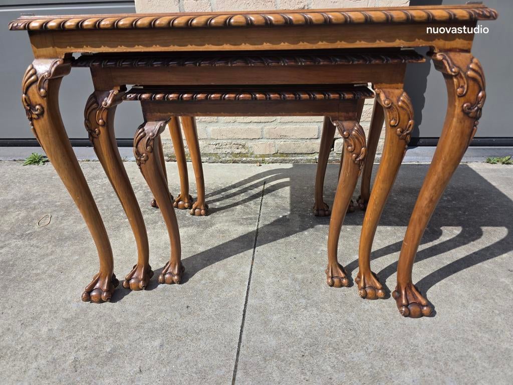 Set de 3 tables d'appoint vintage - griffe et boule - classi, Enlèvement ou Envoi