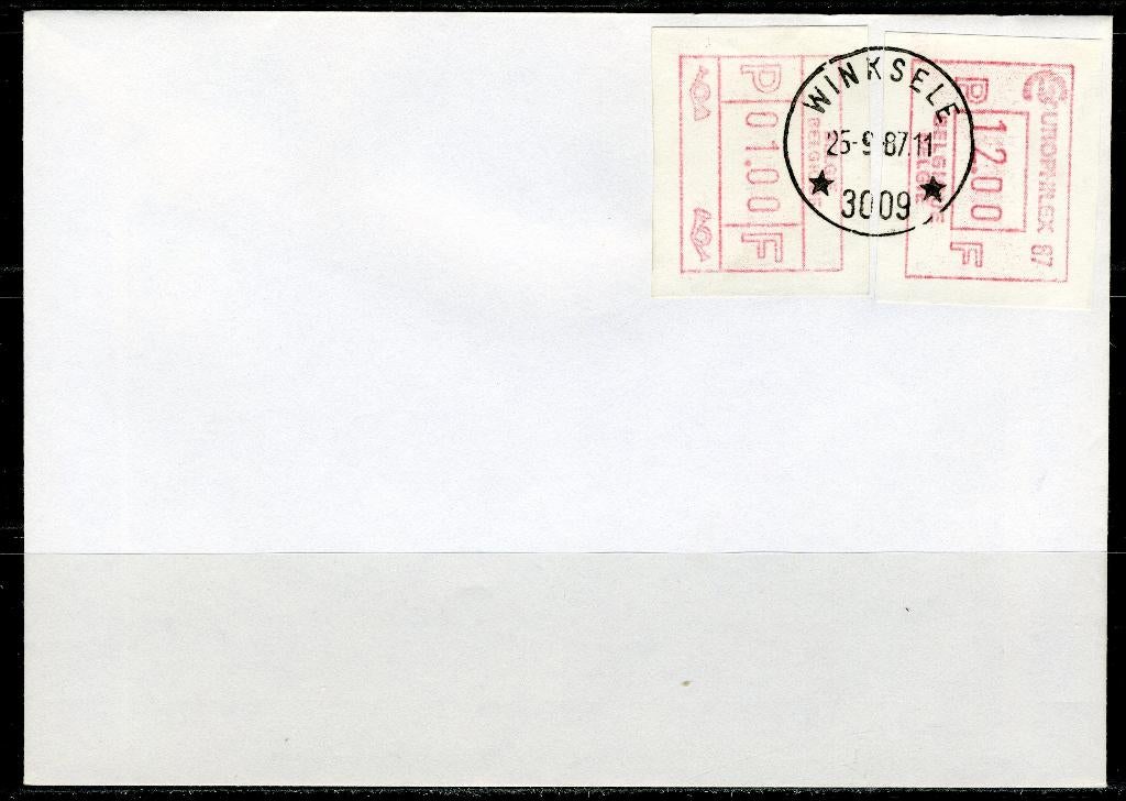 (B) ATM59-65 Envelop - Belgiël-Europhilex Set 1-12 BEF, Ophalen of Verzenden, Gestempeld, Met envelop