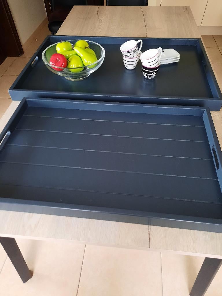 2 dienbladen in hout zie omschrijving !, Ophalen, Zo goed als nieuw, Hout