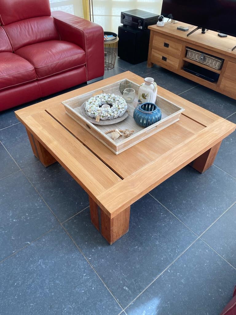 Table basse en teck massif 110x110 — excellent état, Maison & Meubles, Teck, 100 à 150 cm, Moins de 50 cm, 100 à 150 cm